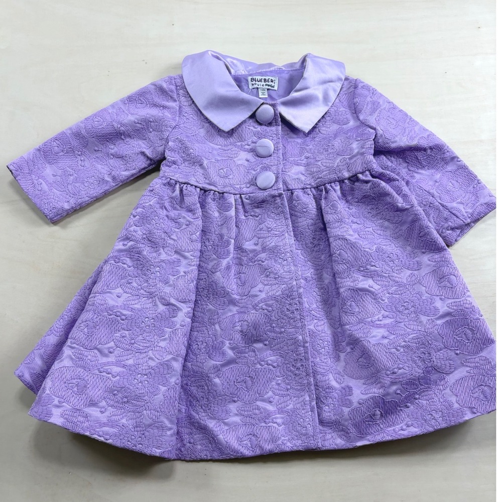 Blueberi Boulevard Baby Girls Purple Floral Brocade Dress Peter Pan Collar 12M